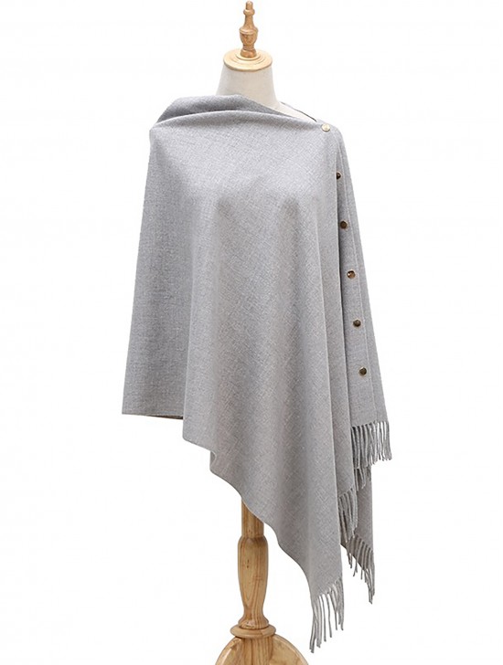 Cashmere Feeling Shawl w/ Openable Button Details